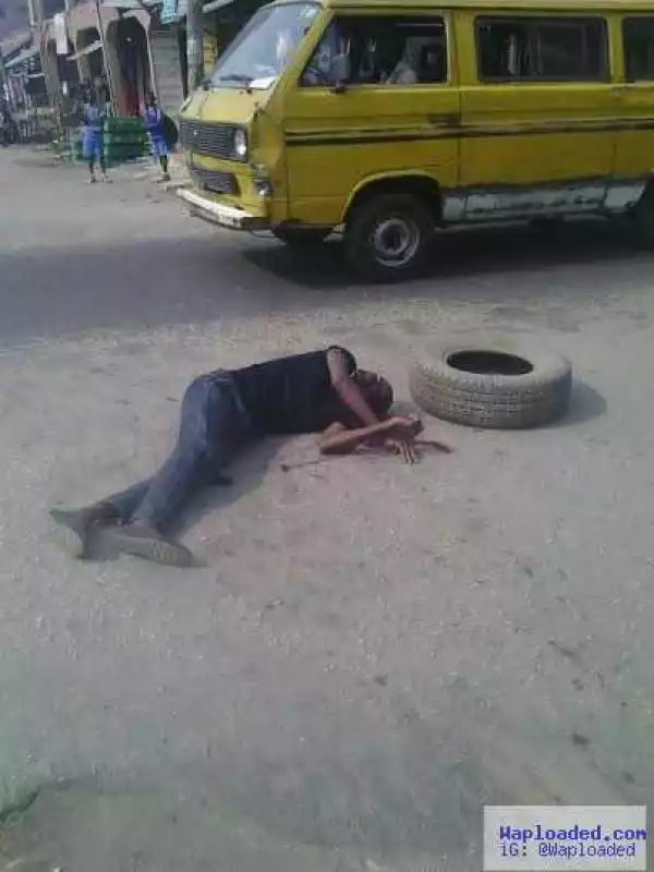 Photos: Man left unattended to after he gets hit by motorcycle in Lagos